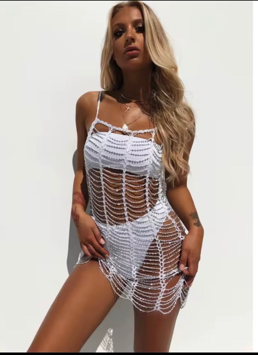BEADED CROCHET COVER UP DRESS